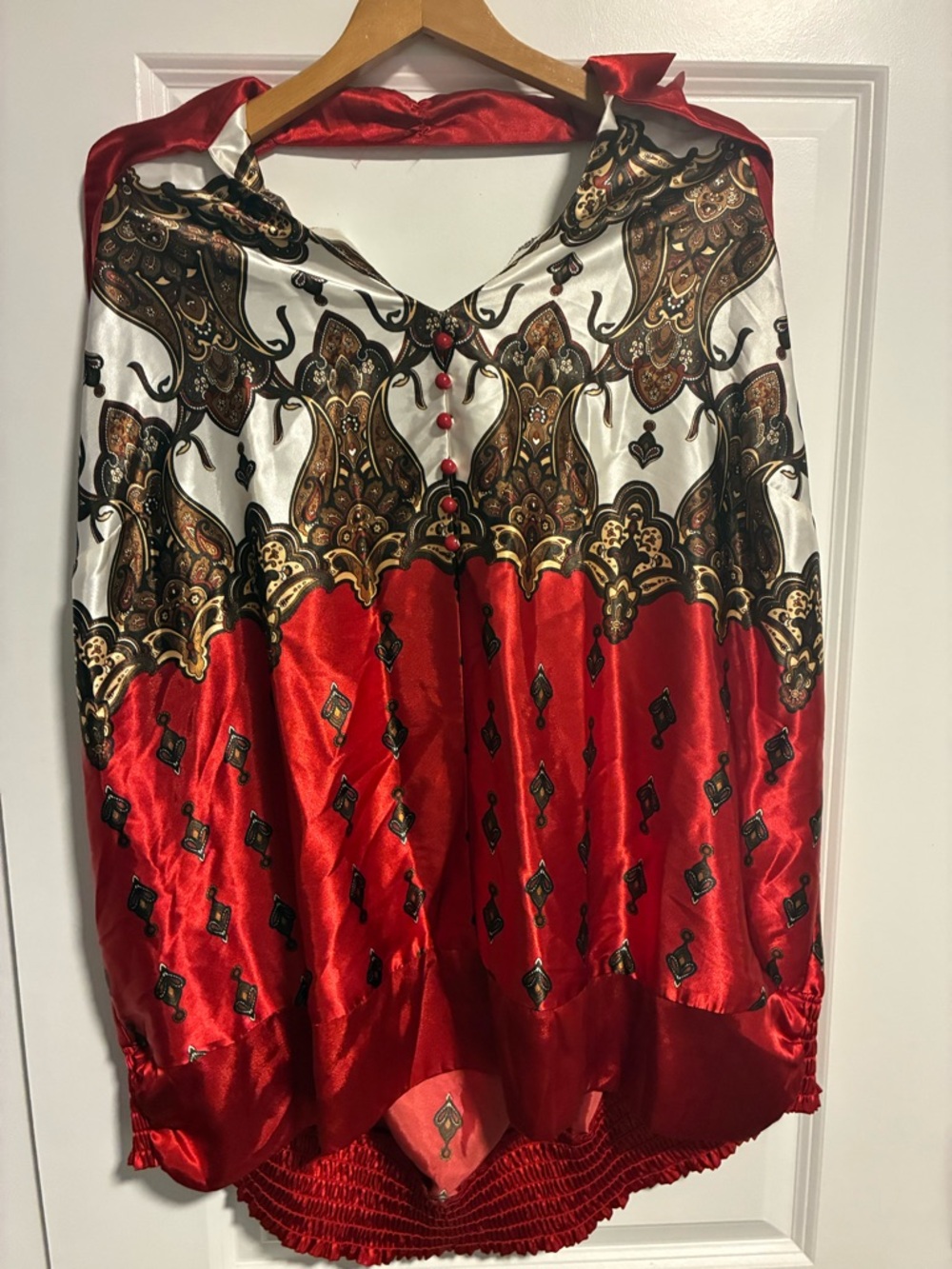 Lane Bryant Red and Black Paisley Satin Top